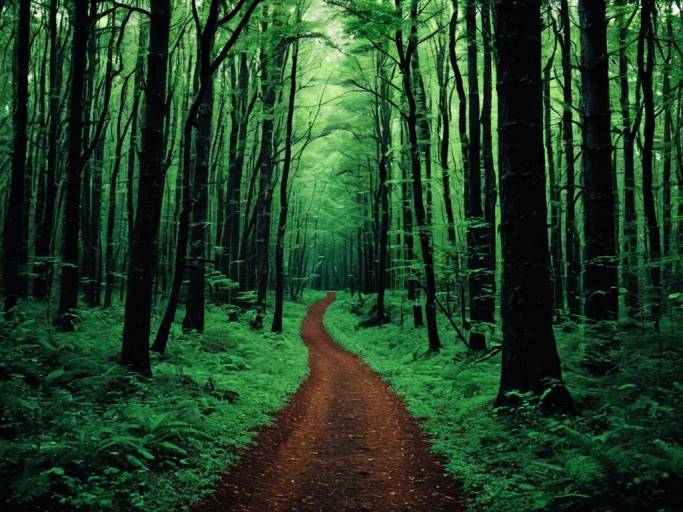 Enchanting Digital Forest Path Wallpaper