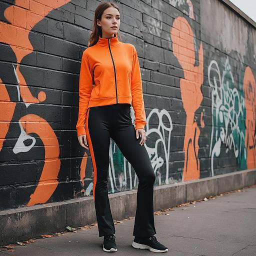 Woman in Coordinated Orange Athleisure Outfit