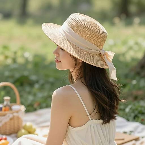 Serene Picnic Under Straw Boater Hat