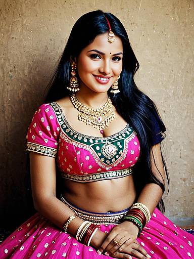 Smiling Rajasthani Girl in Pink Ghagra