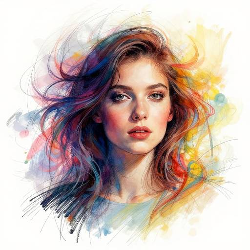 Surreal Vibrant Portrait with Sketch Lines