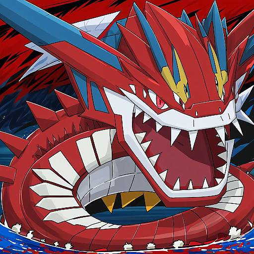 Illustration of Gyarados, pokemon in the style of Kanta (kanta 077)
