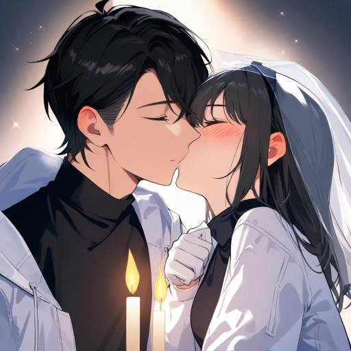 Romantic Kiss with Celestial Background