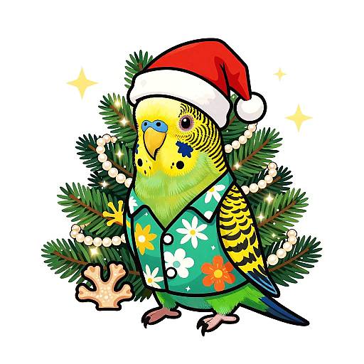 Festive Parakeet in Hawaiian Shirt