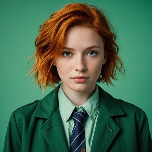 Portrait of Woman with Orange Hair in Green Jacket