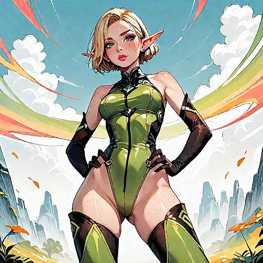 Confident Blonde Elf Girl Pose