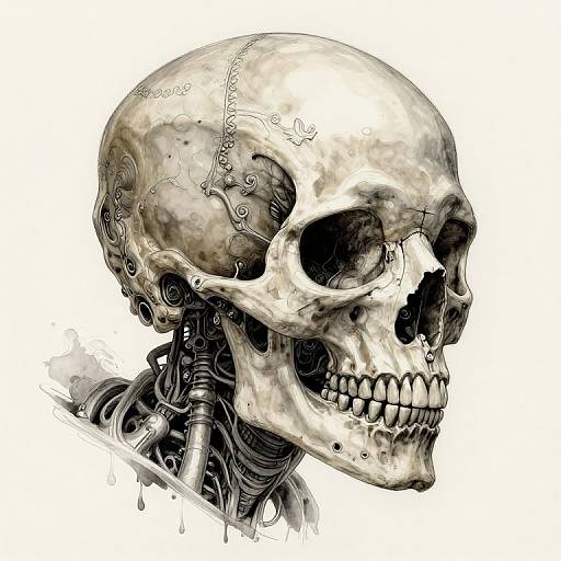 Intricate Biomechanical Alien Skull Art
