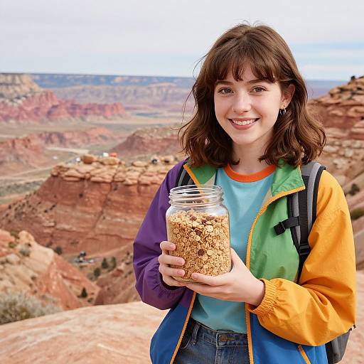 Happy Young Woman Hiking Outdoors