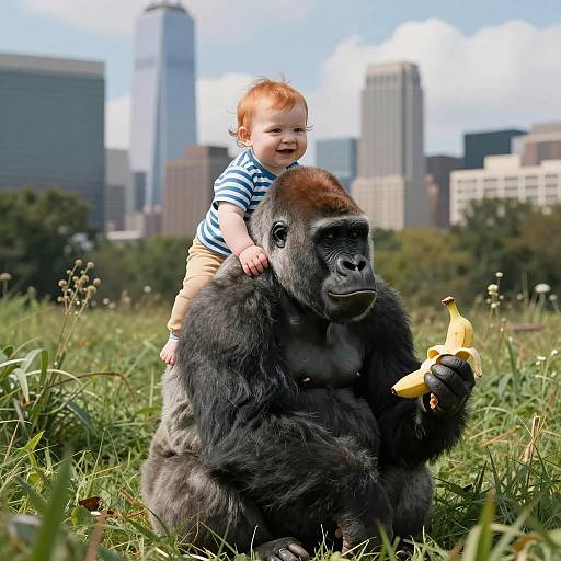 Adventurous Baby on a Friendly Gorilla