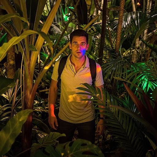 Man Amidst Lush Jungle Glow