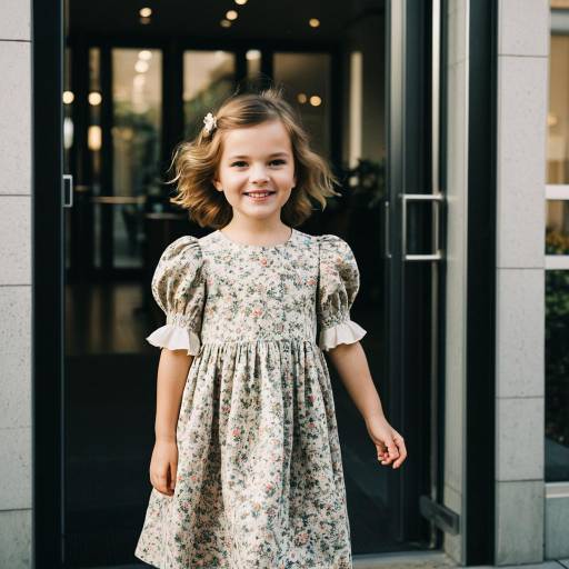 Smiling Girl in Floral Dress Outdoors