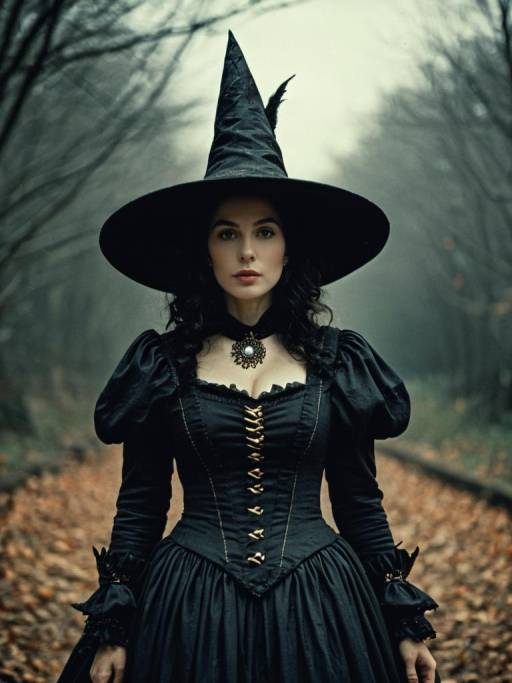 Woman in Elizabethan Witch Costume