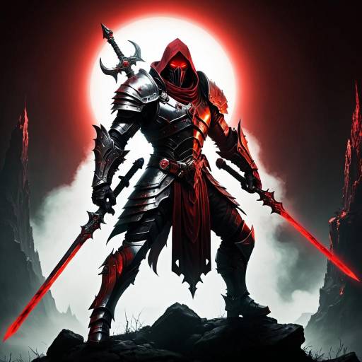 Dark Knight with Glowing Red Swords