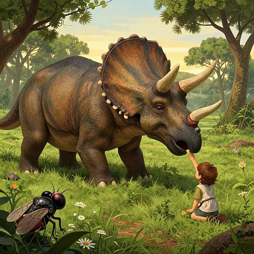 Harmonious Bond: Child and Triceratops