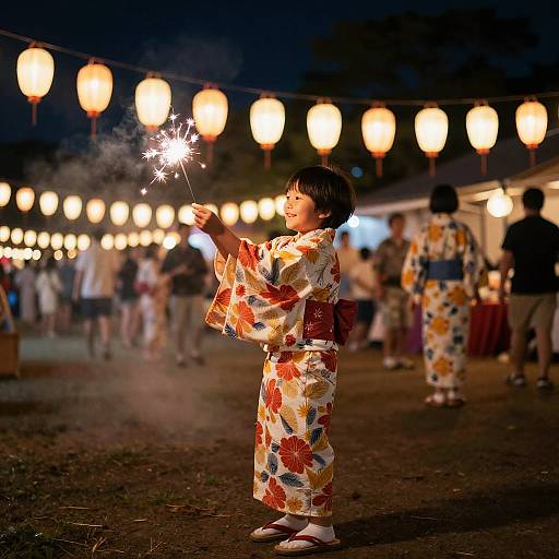 Child with Lanterns at Night Festival