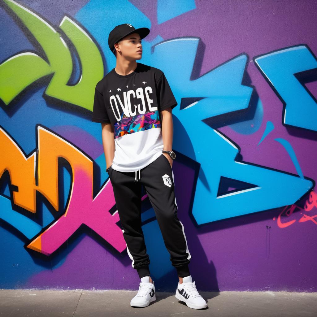 Teenage Boy Posing with Graffiti Style