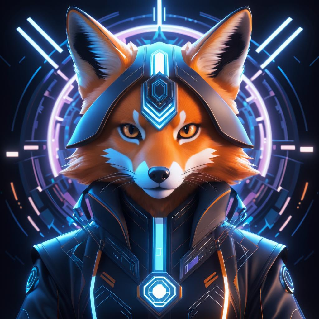 Elegant Sci-Fi Fox Portrait with Tech Wear