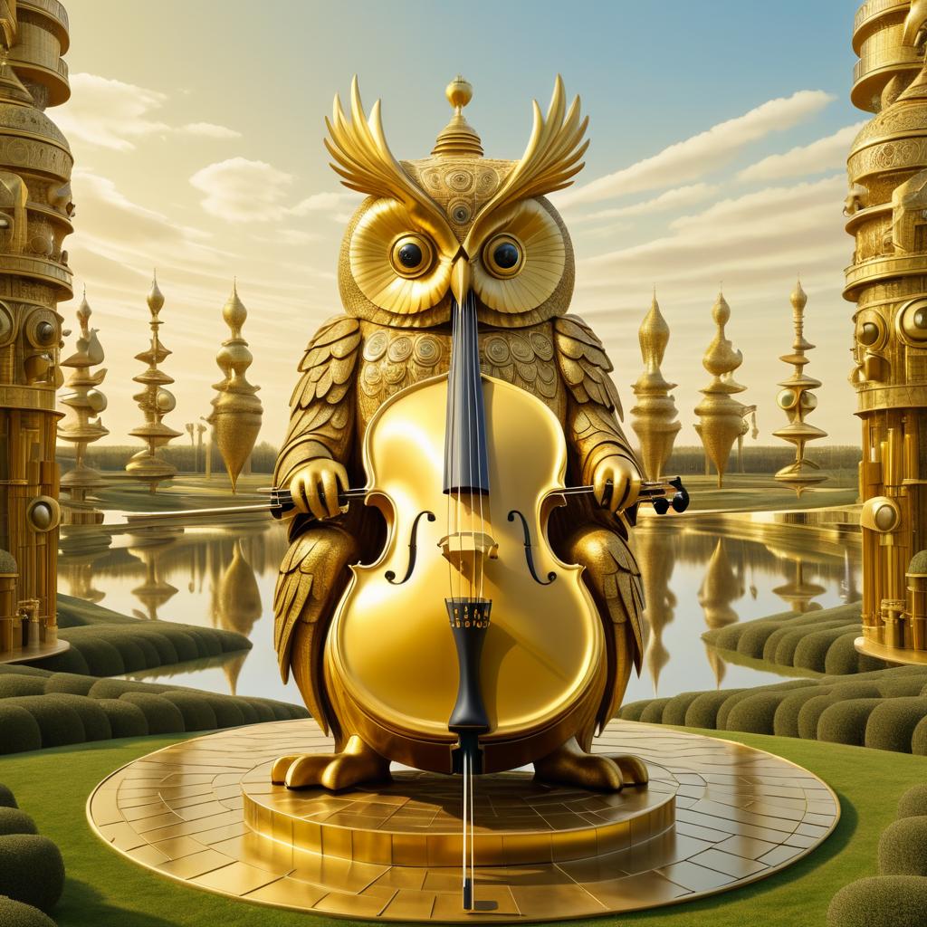 Majestic Owl Cello Player in Gold