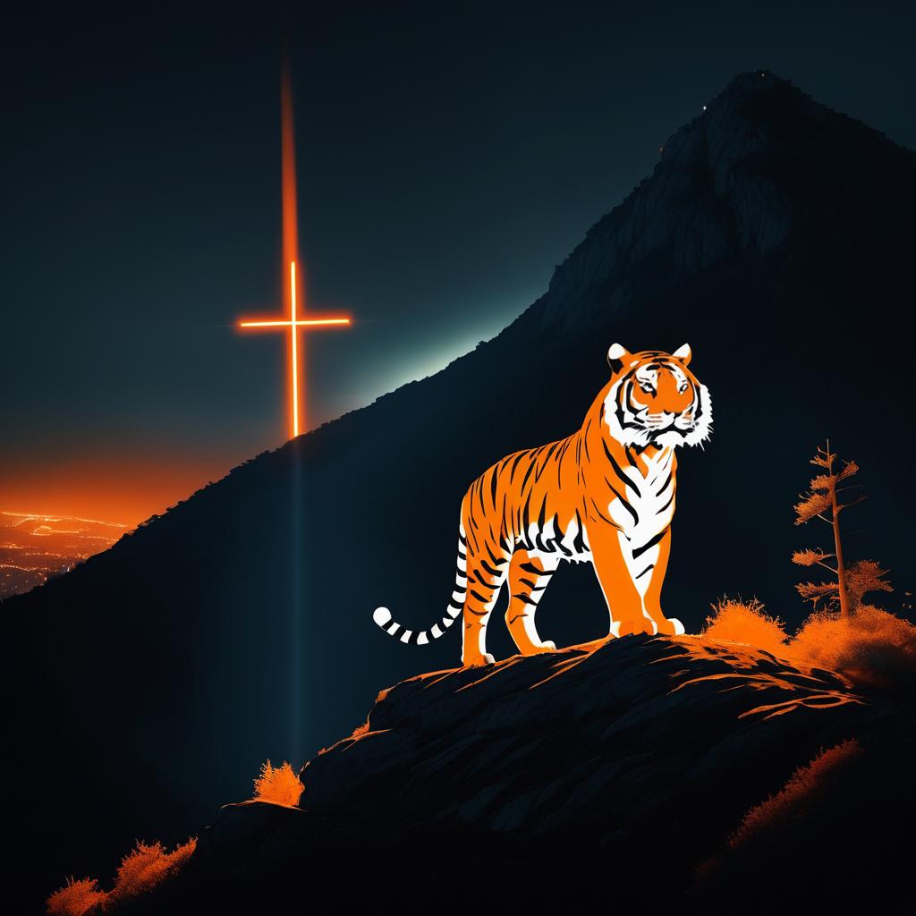 Cinematic Tiger Under Mountain Cross Light