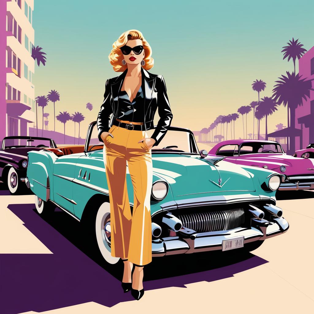 Stylish Femme Fatale in Vintage Car