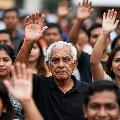 Elderly Man in Dynamic Outdoor Crowd