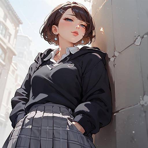 Anime Pinup Girl Waiting on Street