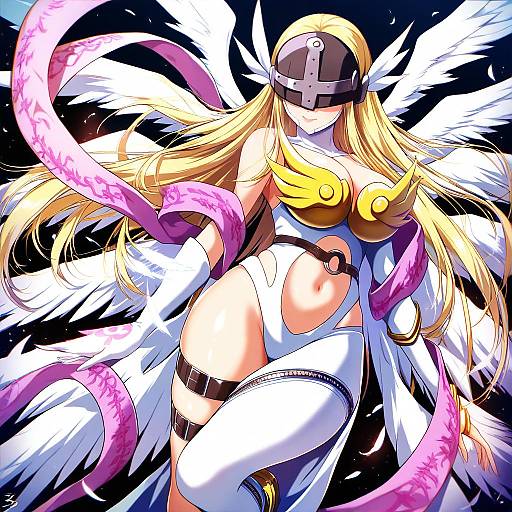 Illustration of Angewomon, digimon in the style of Syroh