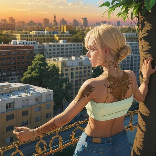 Blonde Girl in Summer Cityscape Scene
