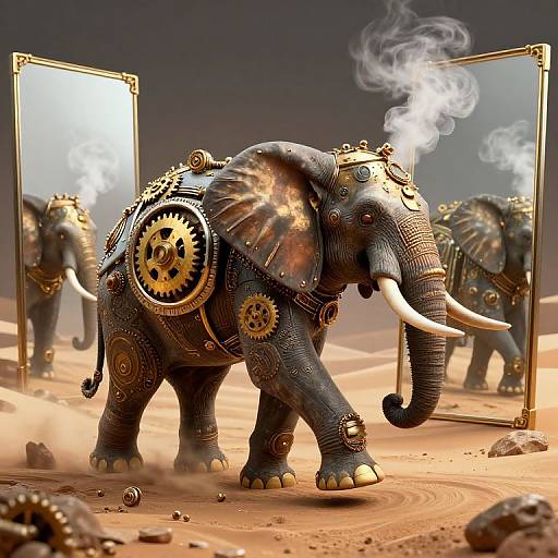 Steampunk Clockwork Elephant in Desert