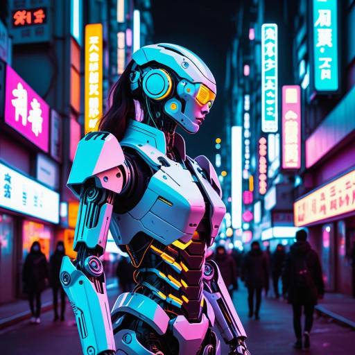 Cyborg in Neon Futuristic Cityscape Cyborg in Neon Futuristic Cityscape