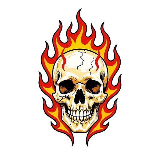 Flaming Skull Biomechanical Tattoo Design