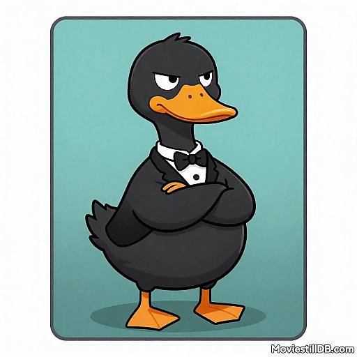 Skeptical Cartoon Duck in Tuxedo