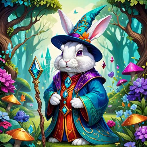 Vibrant Grumpy Rabbit Wizard in Garden Vibrant Grumpy Rabbit Wizard in Garden