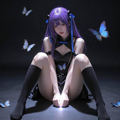 Seductive Woman with Light and Butterflies