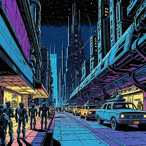 Futuristic Cyberpunk City Street at Night