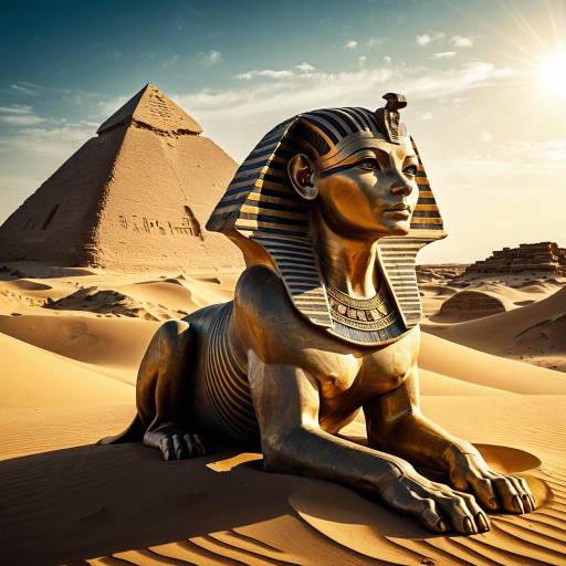 Golden Sphinx in Desert Ruins