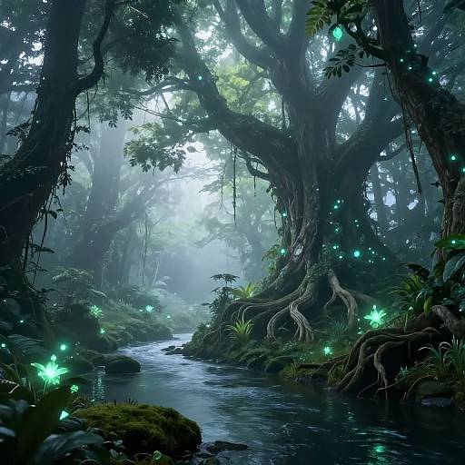 Majestic Mythical Forest with Glowing Flora