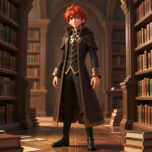 3D Anime Arcane Scholar in Library