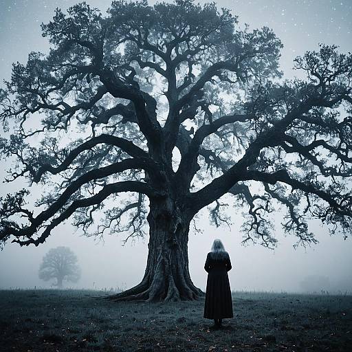 Mystical Elderly Woman Under Oak Tree