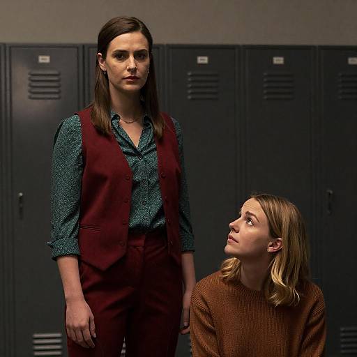 Dimly Lit Locker Room: Two Women