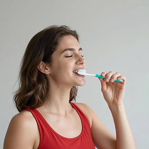 Woman Brushing Teeth in Profile View