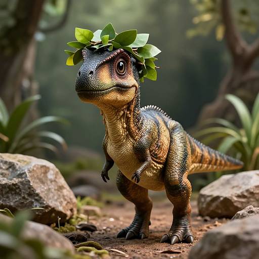 Baby Dinosaur with Leaf Crown
