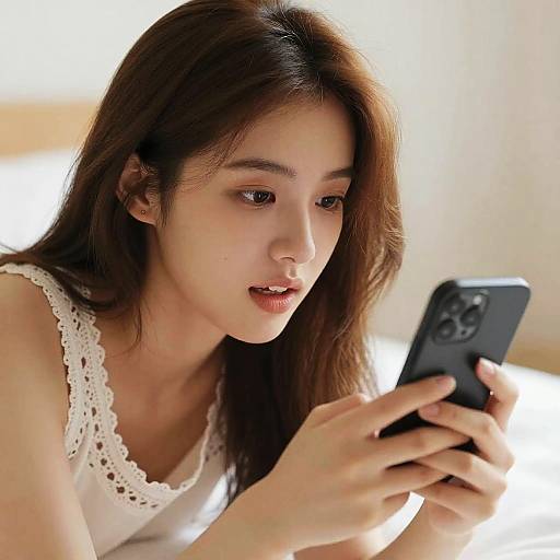 Young Woman Using Smartphone in Bed