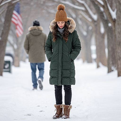 Woman in Winter Snowy Scene