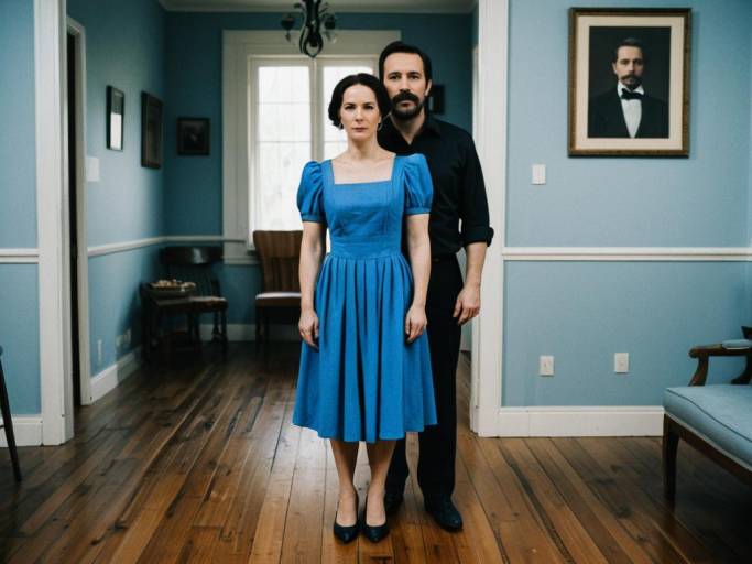 Couple with Face Swap in Blue Dress and Black Shirt