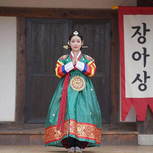 Elegant Korean Dance Costume in Performance