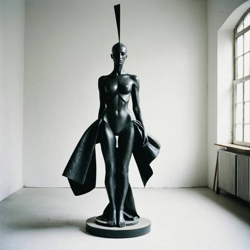 Avant-Garde Black Sculpture in Minimalist Studio