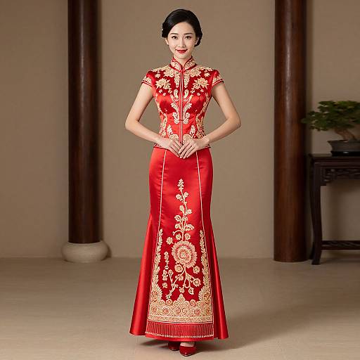 Oriental Vintage Red Qipao Wedding Gown