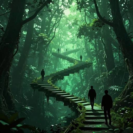Cyberpunk Forest of Floating Staircases