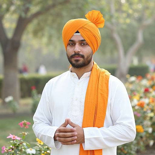 Bearded Man in Sunlit Garden